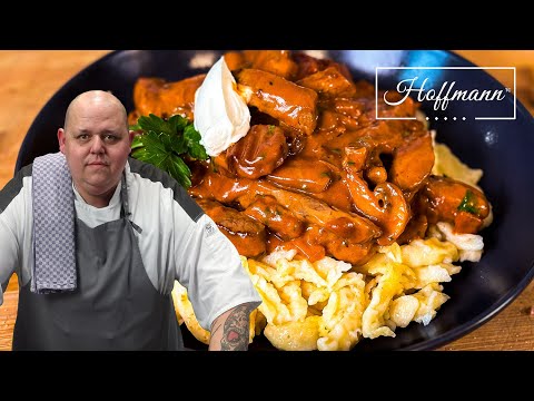 Boeuf Stroganoff Rezept @BerndZehner  | Feinstes Rindfleisch in cremiger Soße auf frischen Spätzle