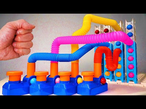 Pop Tube Marble Run Race ASMR # 3 ☆ Plumbing Mistakes ☆ Creative Healing Sound Simple Machine Build
