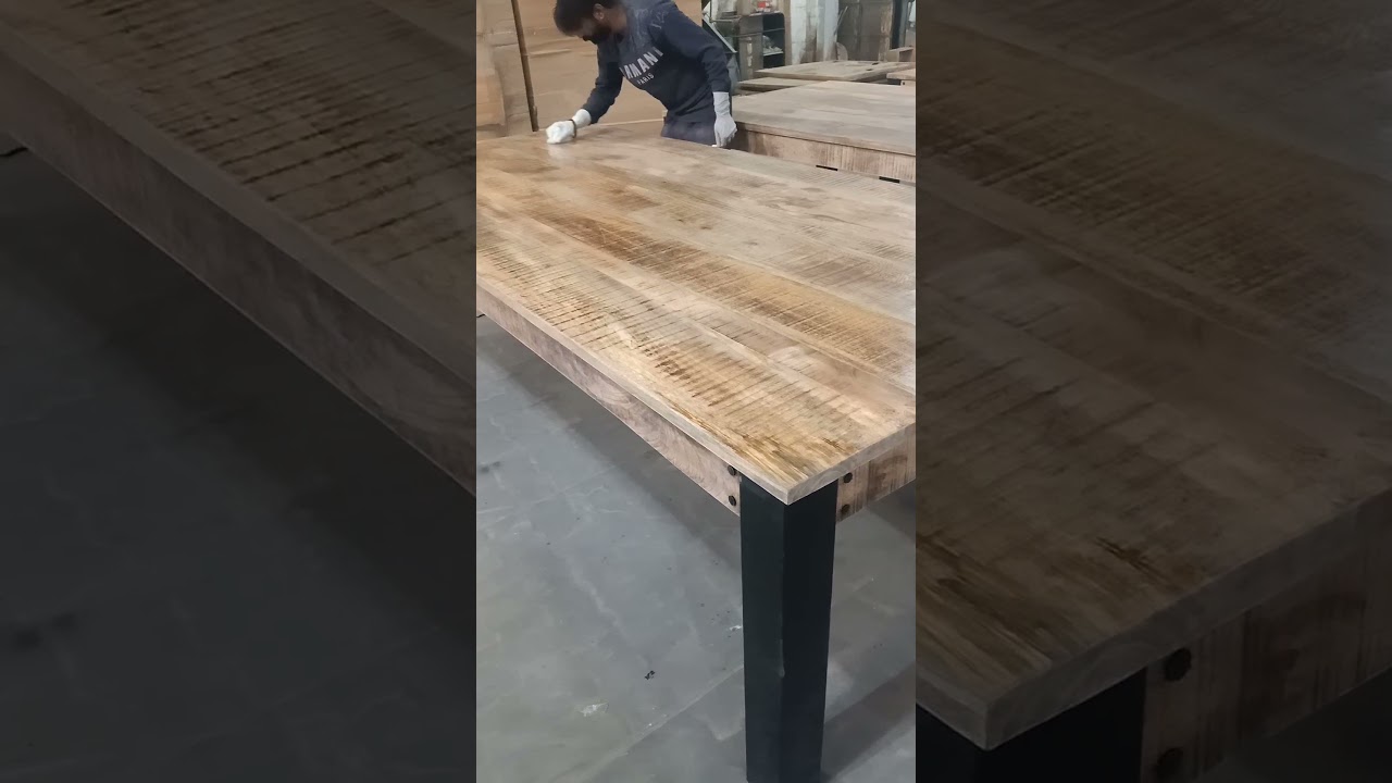 Watch video Wider and Longer Solid Mango Wood Industrial Design Dining Table Now Wider and Longer Solid Mango Wood Industrial Design Dining Table