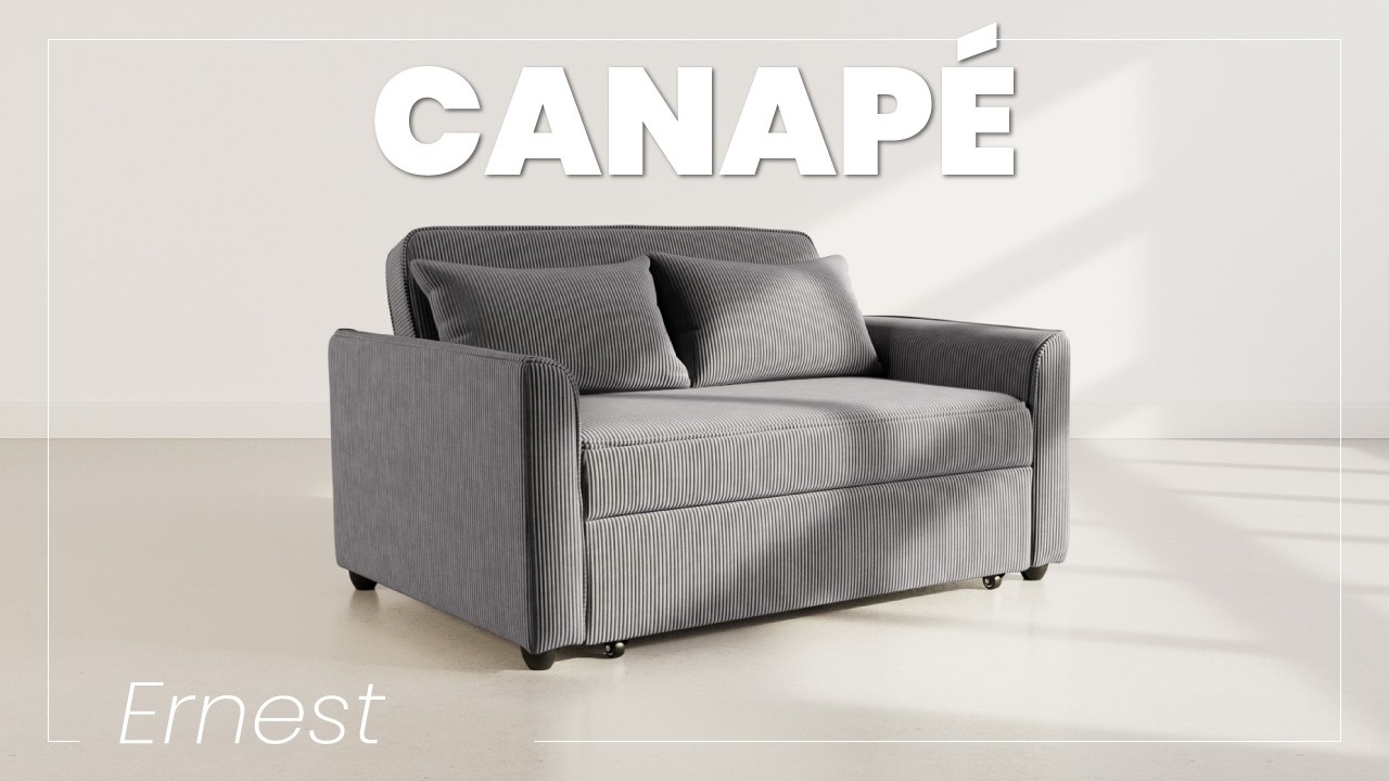 Thumbnail video of the produit Ernest - Canapé droit 2 places convertible en velours côtelé