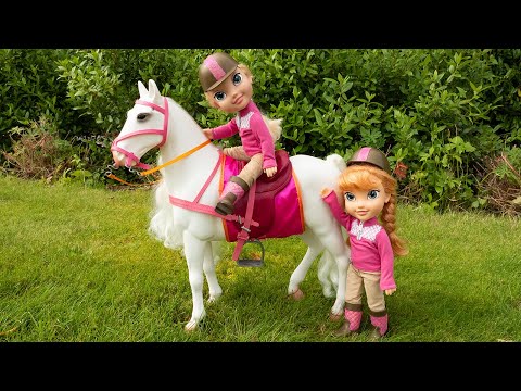 Horse riding! Elsa & Anna horse riding lessons!
