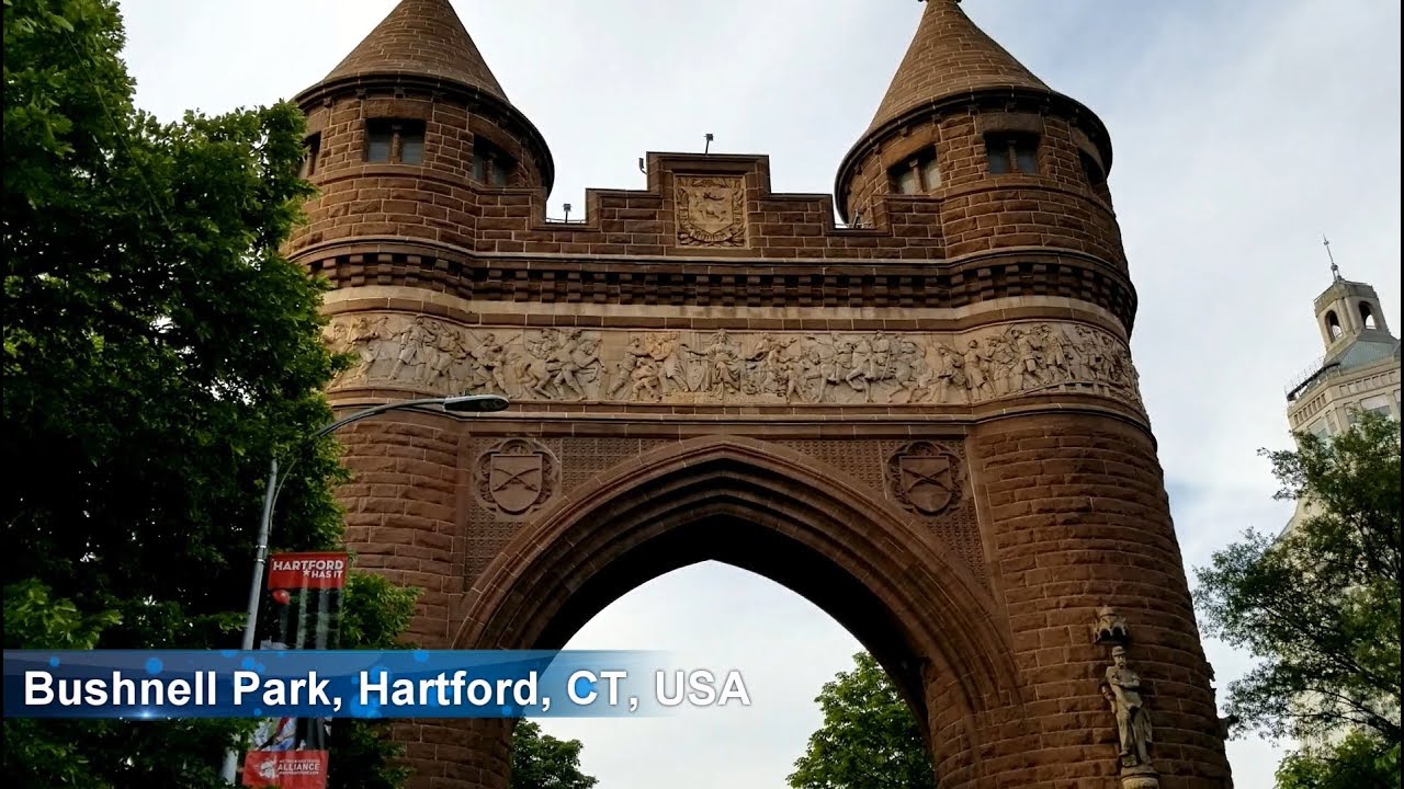 Immersive street-level walking tour through Hartford Bushnell Park, United States, showcasing authentic urban landscapes, local architecture, and the vibrant atmosphere of the city's neighborhoods