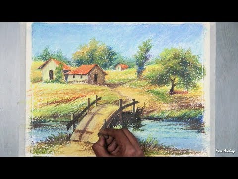 How to Paint A Beautiful Village Landscape in Oil Pastel step by step video