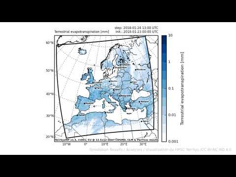 TerrSysMP monitoring run 2018-01-23 - terrestrial evapotranspiration - Europe (72h)