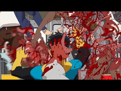 The Invincible S1E8: Omni-man Kills people on train with Mark's body | Subway metro deaths scene