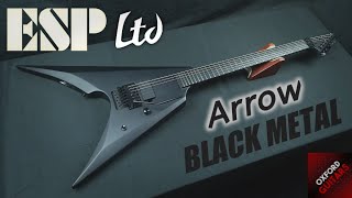 Video thumbnail for ESP LTD Arrow Black Metal 2020 Satin Black Neck Through EMG 81 Floyd Rose guitar close up video by Oxford Guitars