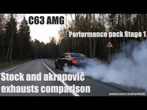 Mercedes C63 AMG sound battle: Stock VS Akrapovic Titanium FULL COMPILATION (HD audio and burnout)