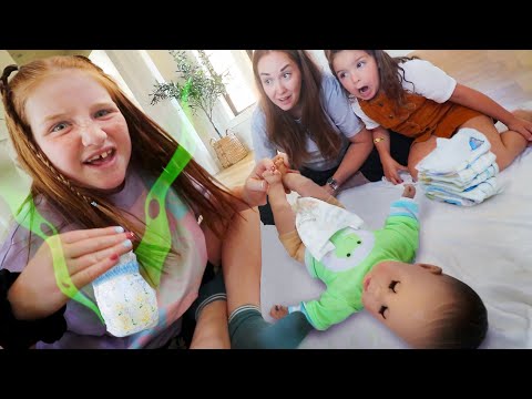BABY TRAiNiNG our FAMiLY!!  Adley Niko & Navey learn more about babies, bottles, and diaper changes