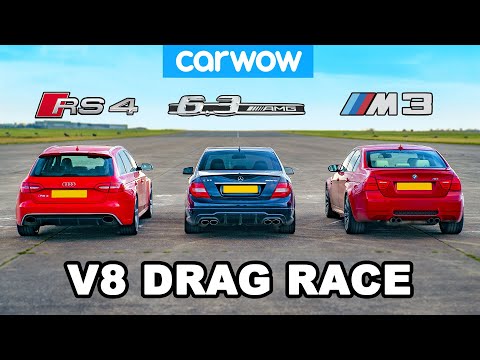 BMW M3 v AMG C63 v Audi RS4: V8 DRAG RACE