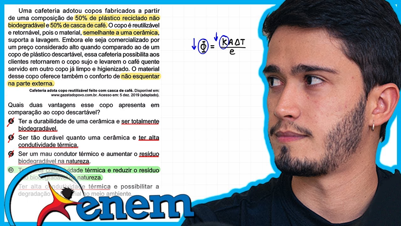 ENEM 2023 - Uma cafeteria adotou copos fabricados a partir de uma composição de 50% de plástico reci