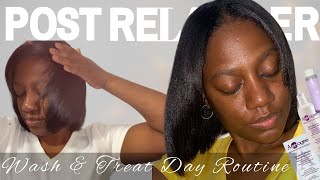 POST RELAXER HAIR WASH & TREATMENT DAY ROUTINE | KERATIN TREATMENT