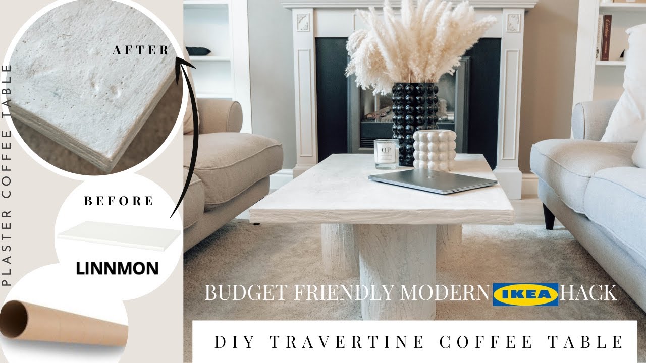 DIY Travertine coffee table | Budget friendly Modern IKEA hack |Plaster coffee table | delilapipoly