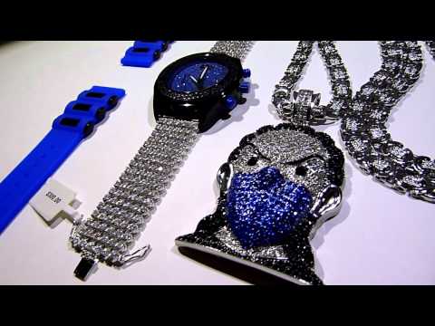 (Sold Out)$165 Blue Gangsta Riley combo! Pendant + Lab Made Diamond Watch/Band + Byzantine