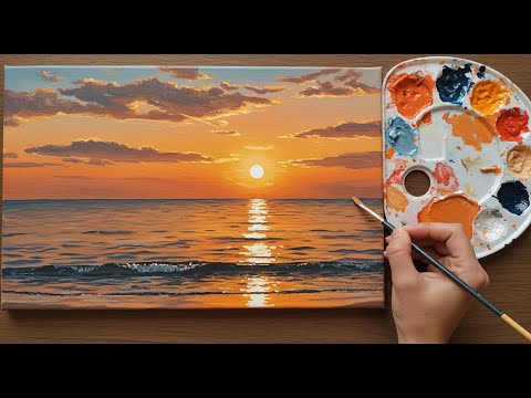Ocean Sunset Acrylic Painting | Easy & Relaxing Beach Seascape Tutorial 🌊🎨