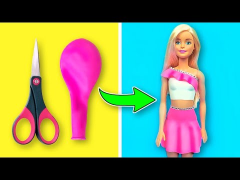 👗 DIY Barbie Dresses with Balloons ~ Making Easy No Sew Clothes for Barbie