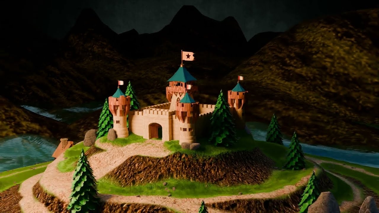 Средневековая крепость и деревня 3D Модель