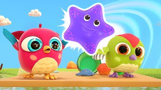 Hop Hop & Peck Peck learn to swim in the lake & water toys for kids. Baby cartoons & baby videos.