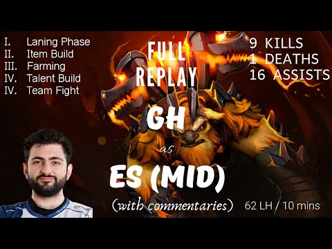 DOTA 2 PRO PLAY | GH Earthshaker Mid | 9/1/16 KDA | 62 LH in 10 mins