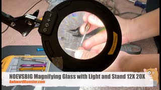 NOEVSBIG Magnifying Glass with Light and Stand 12X 20X