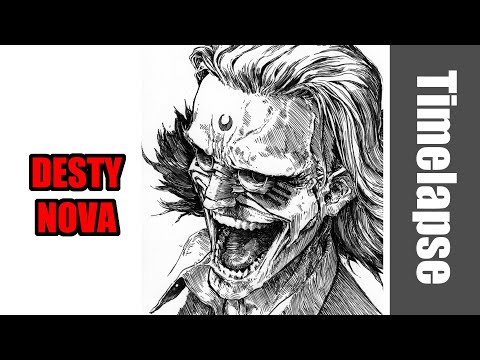 Drawing Dr Desty Nova ( from the Manga Battle Angel Alita / Gunnm ) - Timelapse | Red Hawk
