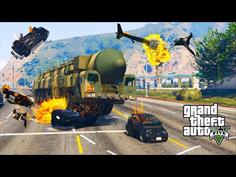 GTA 5 - Topol M Missile Carrier Destroys everything in it's path. Cinematic 5 star police chase.