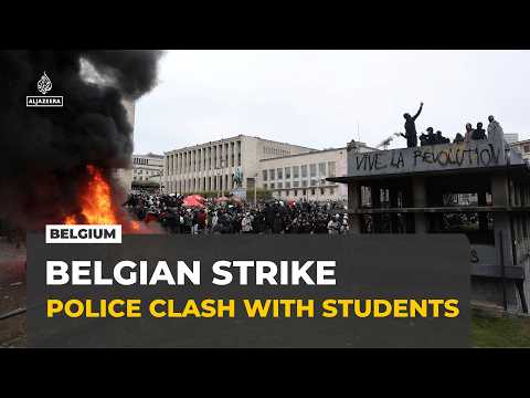 Students clash with police in Brussels as tens of thousands join Belgium’s austerity strike