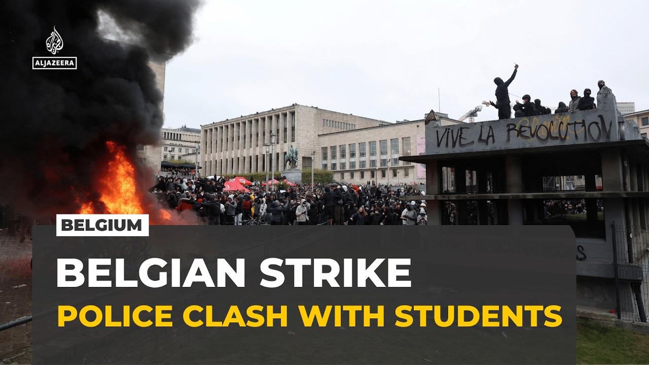 Students clash with police in Brussels as tens of thousands join Belgium’s austerity strike