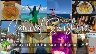 CARNIVAL SUNSHINE 👉🏾 BAHAMAS 🇧🇸 TRAVEL VLOG: 4 DAY | PACKING + Room TOUR + FOOD ON SHIP + EXCURSION