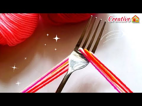 Amazing Woolen Flower Craft Idea Using Fork Trick | Easy Handmade Flower Making | Woolen Crafts