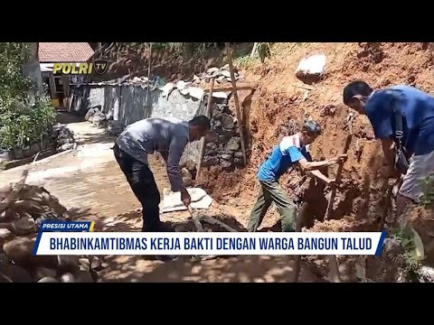 BHABINKAMTIBMAS KERJA BAKTI DENGAN WARGA BANGUN TALUD