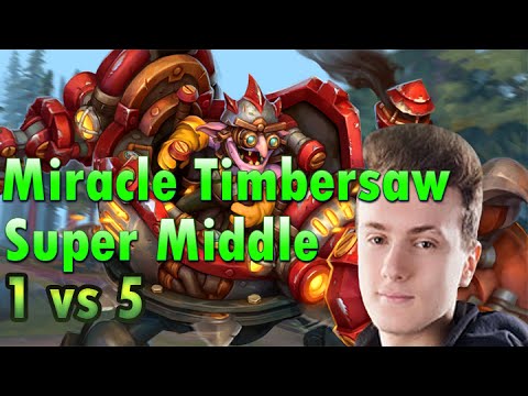 Miracle Timbersaw [Middle] 1 man vs 5 Super Creeps dota 2