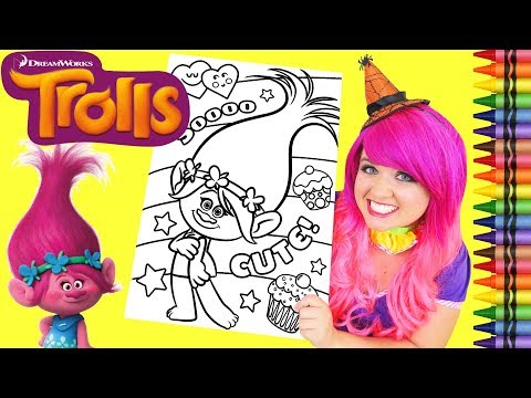 Coloring Trolls Poppy Rainbow GIANT Coloring Book Page Crayola Crayons | KiMMi THE CLOWN Video