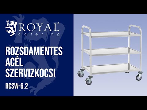 Videó - Rozsdamentes acél szervizkocsi - 3 polcos- max. 500 kg - 2 fékkel