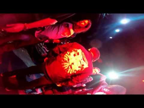 Robb Flynn and friends end photo with Phil Demmel's stage dive