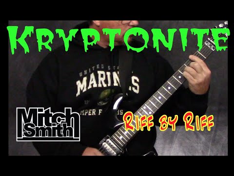How to play Kryptonite by 3 doors down on guitar lesson and backing track riff by riff