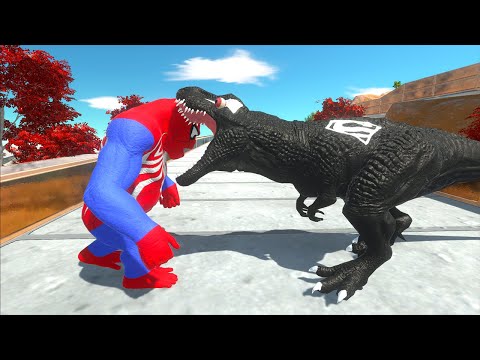 DARK SUPERMAN T-REX VS SPIDERMAN GORO DEATH FALL - Animal Revolt Battle Simulator