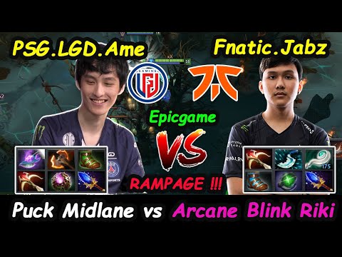 Fnatic Jabz [Puck] MIDLANE vs PSG.LGD AME [Riki] New Meta Arcane Blink Build Rampage Dota 2 7.28