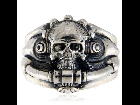 Ghiul Barbatesc Argint 925 Oxidat Cyberpunk Robot Skull - Futurism si Forta