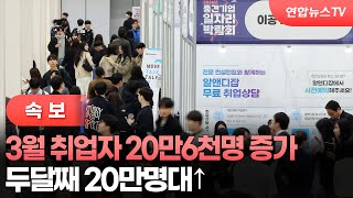 [속보] 3월 취업자 20만6천명 증가…두달째 20만명대↑ / 연합뉴스TV (YonhapnewsTV)