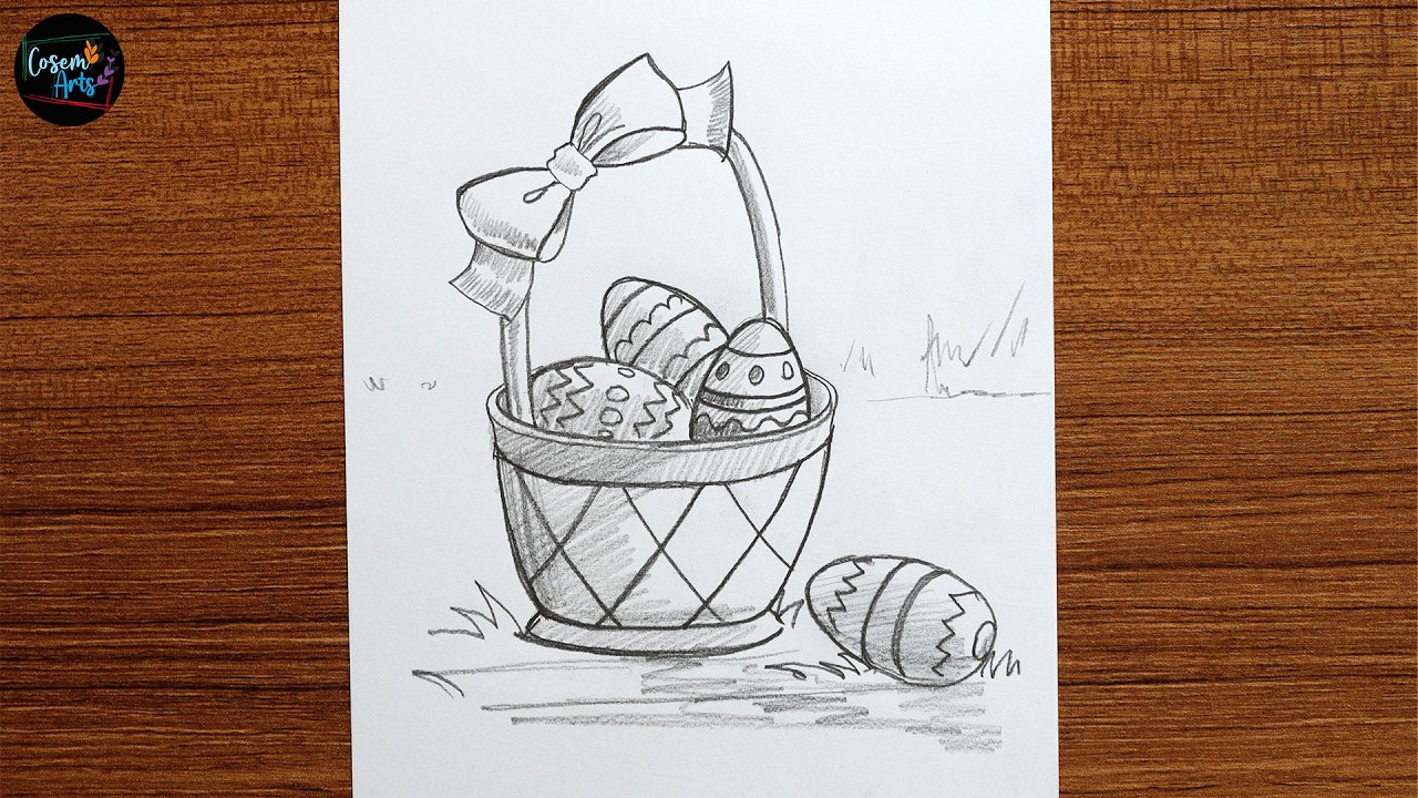 Easter Basket with Eggs Drawing || Beginner Pencil Art
