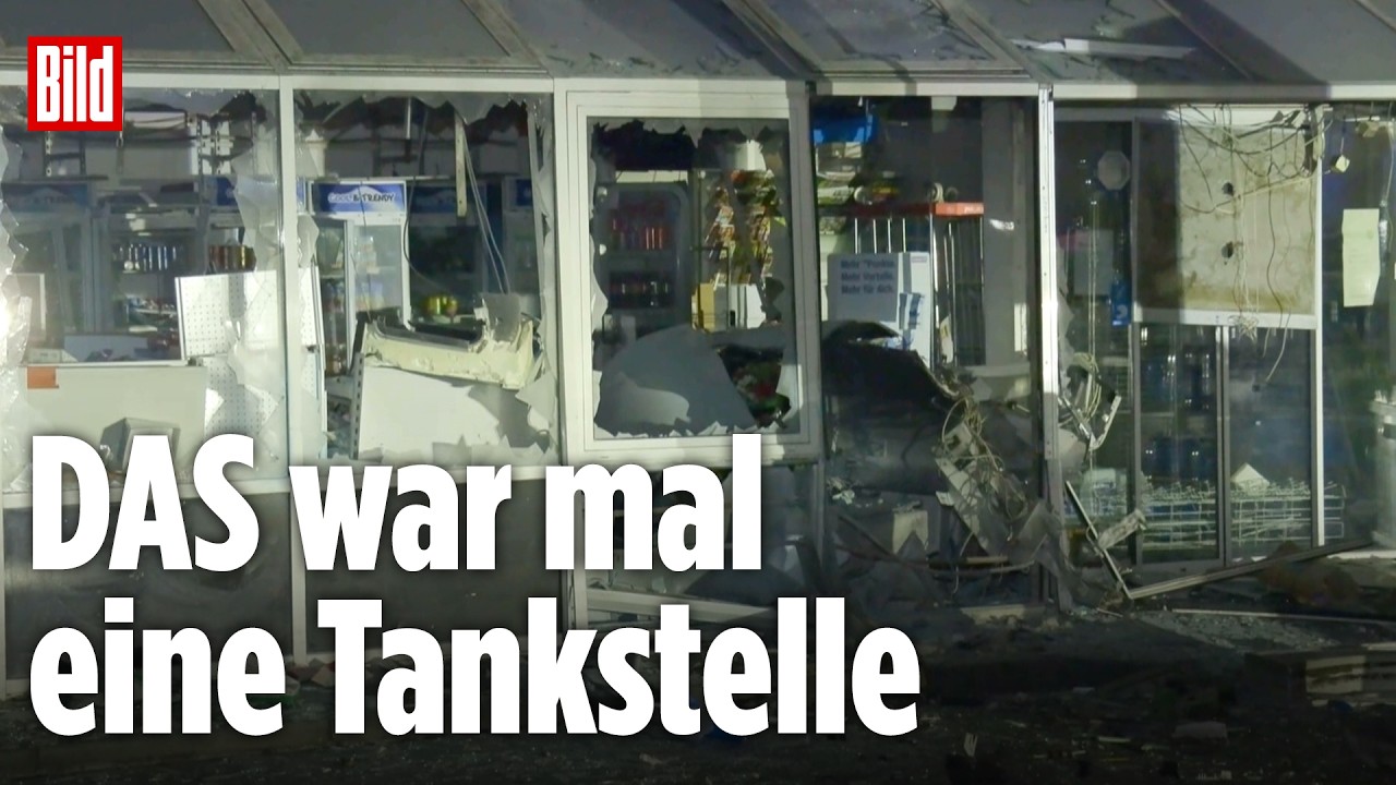 LEVERKUSEN: Geldautomat gesprengt – Tankstelle nach Explosion schwer verwüstet