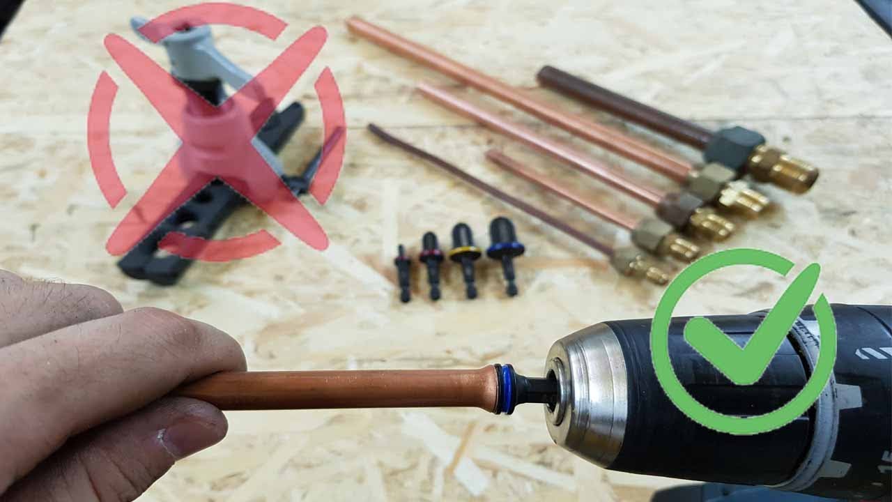 Como abocardar tubo de cobre aire acondicionado con el taladro atornillador