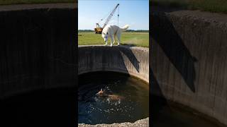 Brave White Husky Brings Crane to Rescue Baby Deer Trapped in Massive Concrete Well #husky#deer#pets