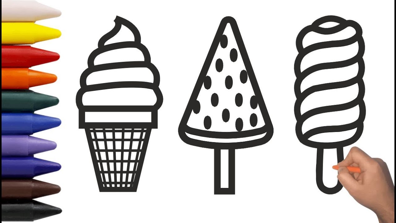 How to draw Ice Cream Step By Step | Easy drawing, Painting and Coloring for beginners