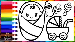 Dibuja y Colorea Un Bebé Con Accesorios 👶🍼🌈 Dibujos Para Niños