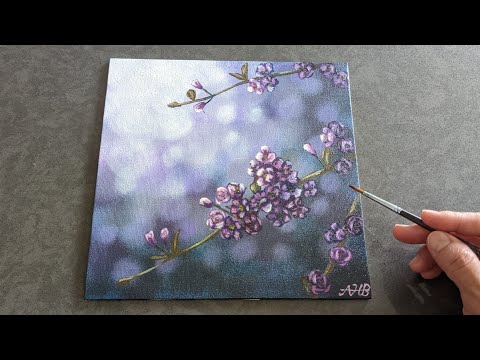 Purple blossoms / how to paint Cherry blossoms / Bokeh background / painting tutorial #67