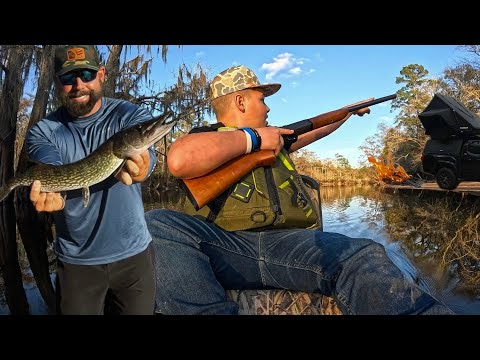 2 Days on the RIVER!! Fishing, Truck Camping, and Squirrel Hunting!!! Catch, Clean, Cook (Jackfish)