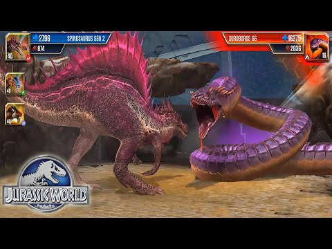 SPINOSAURUS GEN 2 VS OUROBOROS 66 (TITANOBOA SNAKE BOSS) | CENOZOIC BATTLE | JURASSIC WORLD THE GAME