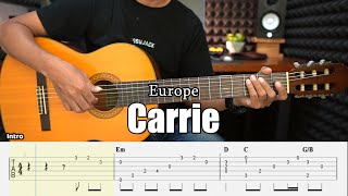 Carrie - Europe - Fingerstyle Guitar Tutorial + TAB &amp; Lyrics