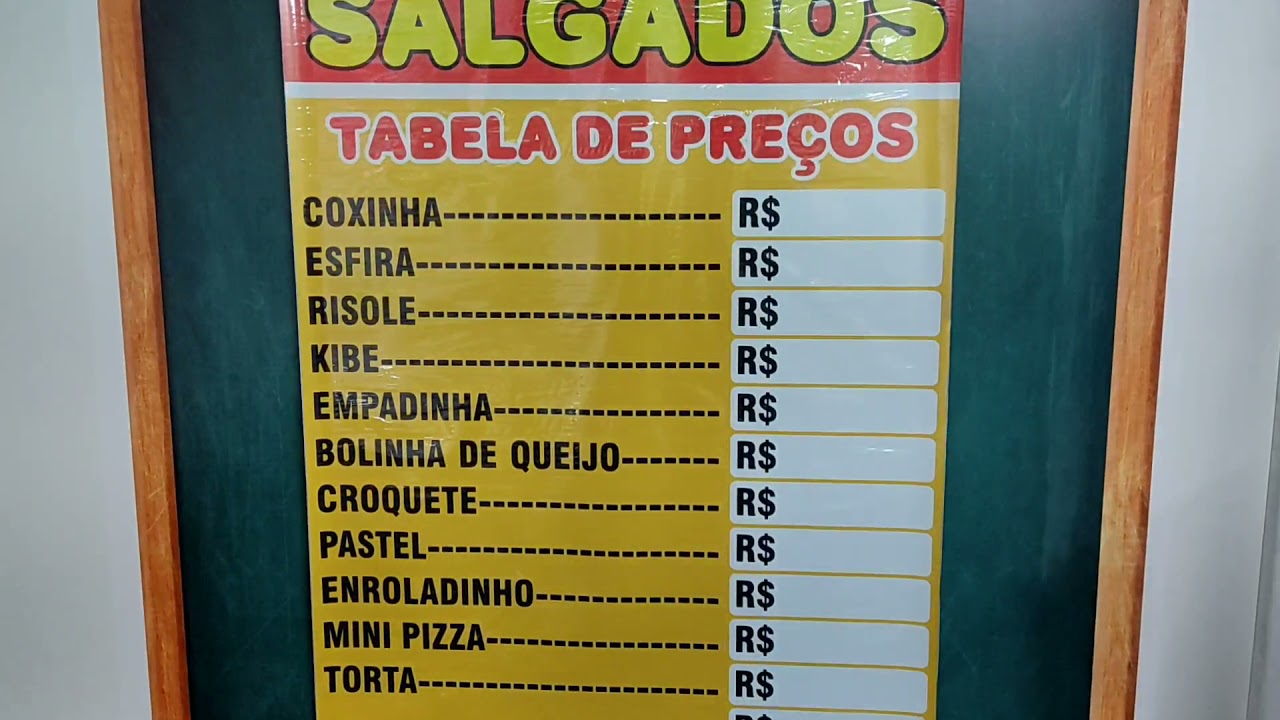 banner para comércio venda salgados. Salgadinhos. tabela de preços.